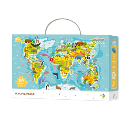 Puzzle de observare, Animalele lumii, 80 piese, Dodo Toys