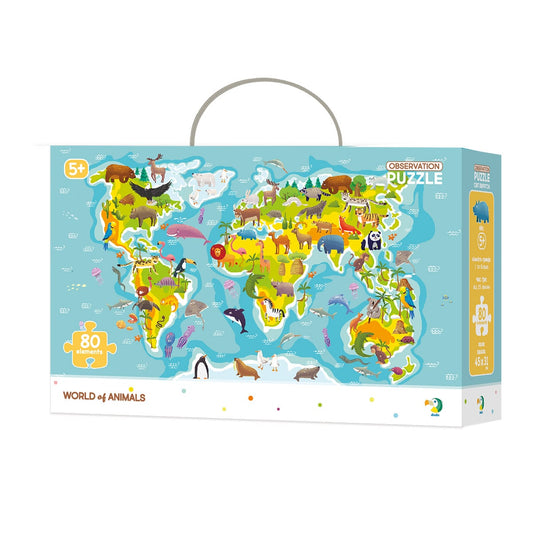 Puzzle de observare, Animalele lumii, 80 piese, Dodo Toys