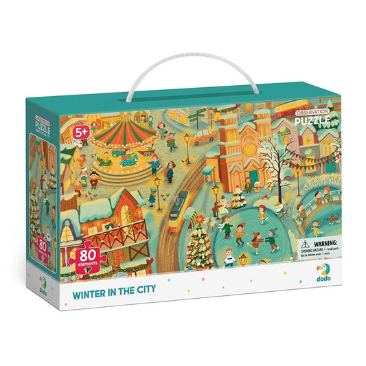 Puzzle de observare, Iarna in oras, 80 piese, Dodo Toys