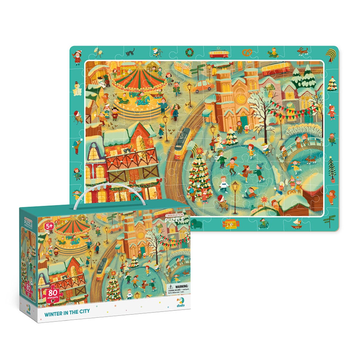Puzzle de observare, Iarna in oras, 80 piese, Dodo Toys