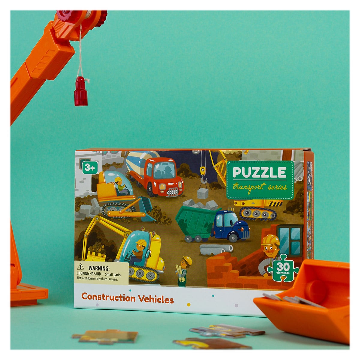 Puzzle educativ, Vehicule de constructie, 30 piese, Dodo Toys