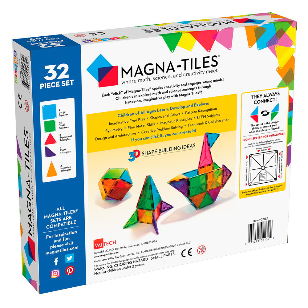 MAGNA-TILES Clear Colors, set magnetic 32 piese, Magna-Tiles