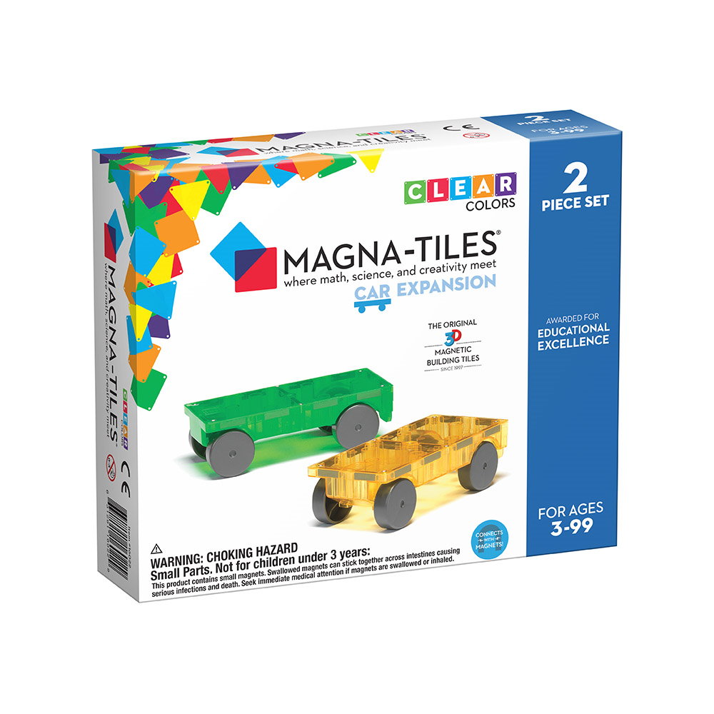 MAGNA-TILES Extensie, 2 masinute Galben si Verde, Magna-Tiles