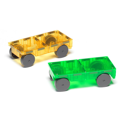 MAGNA-TILES Extensie, 2 masinute Galben si Verde, Magna-Tiles