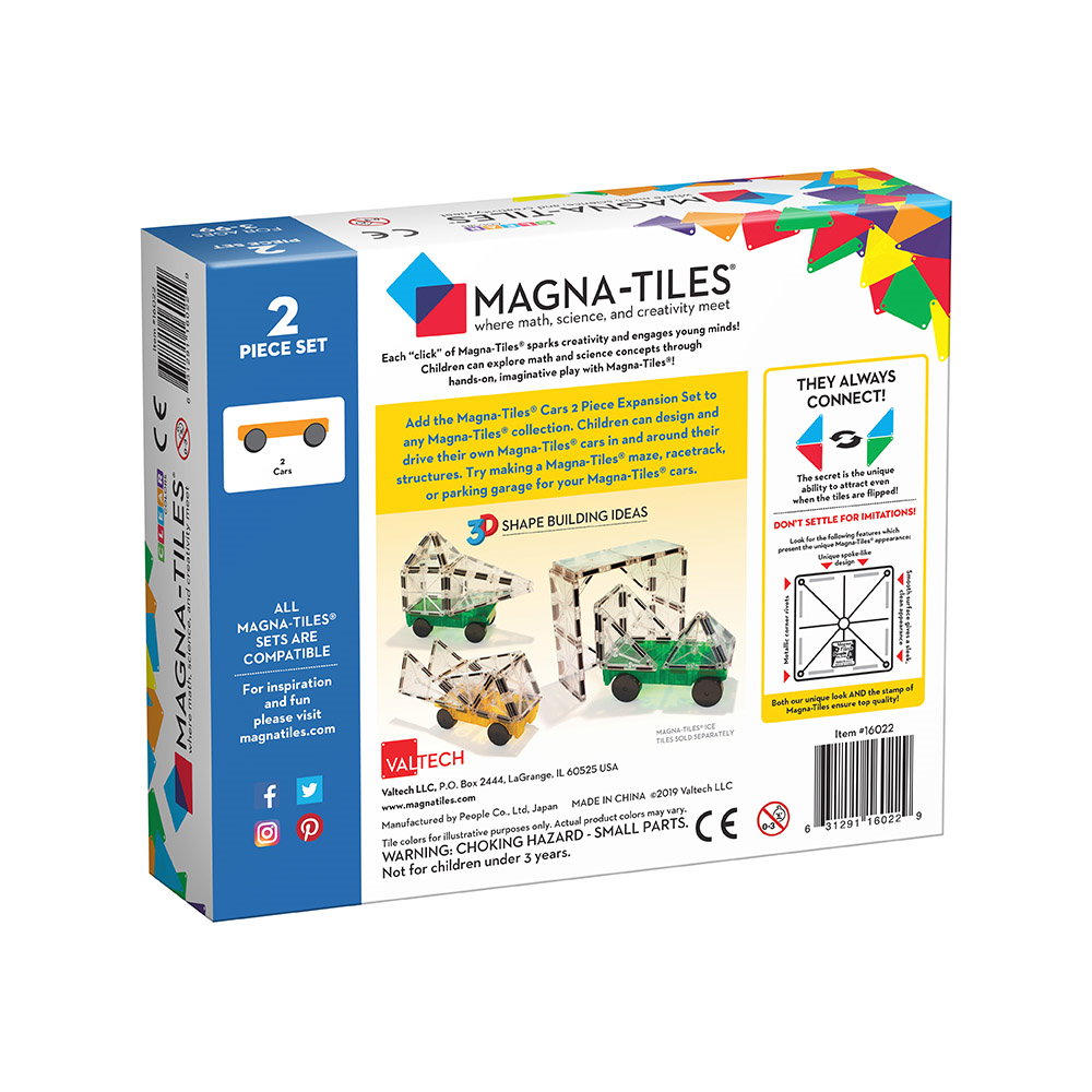 MAGNA-TILES Extensie, 2 masinute Galben si Verde, Magna-Tiles