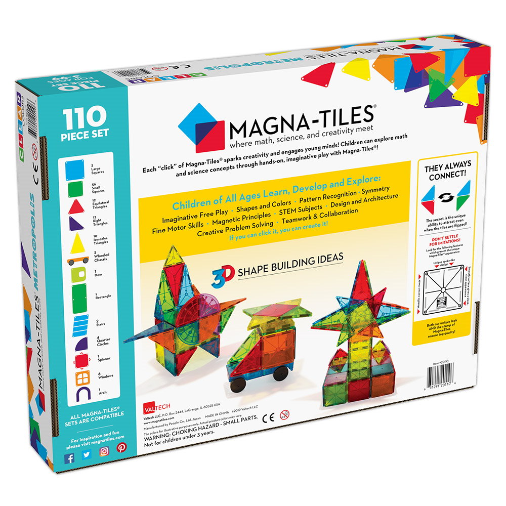 MAGNA-TILES Metropolis, set magnetic 110 piese, Magna-Tiles