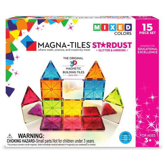MAGNA-TILES Stardust cu sclipici si oglinzi, 15 piese, Magna-Tiles