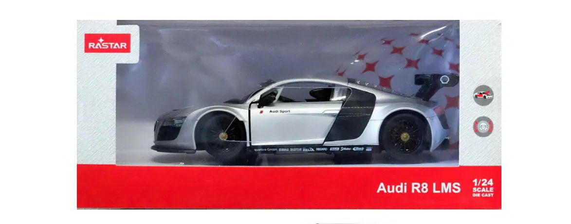 MASINUTA METALICA AUDI R8 ARGINTIE SCARA 1 LA 24, RASTAR METAL 1:24