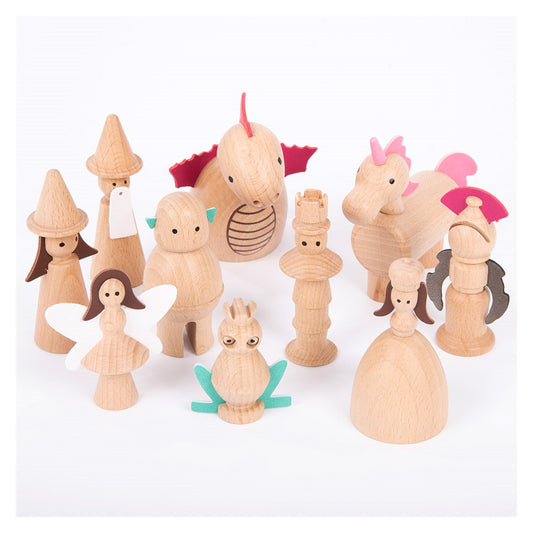 Lumea Basmelor, set 10 figurine din lemn, Tickit