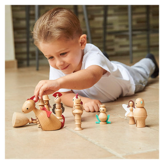 Lumea Basmelor, set 10 figurine din lemn, Tickit