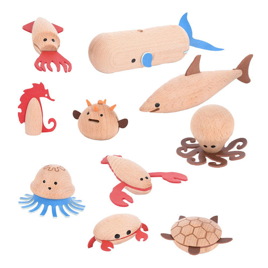 Sea Creatures, set 10 animale marine din lemn, Tickit