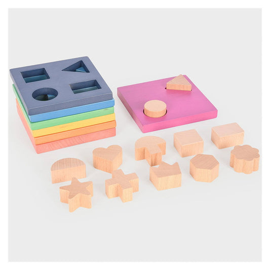 Shape Stacker, placi din lemn cu forme pentru sortat, Tickit