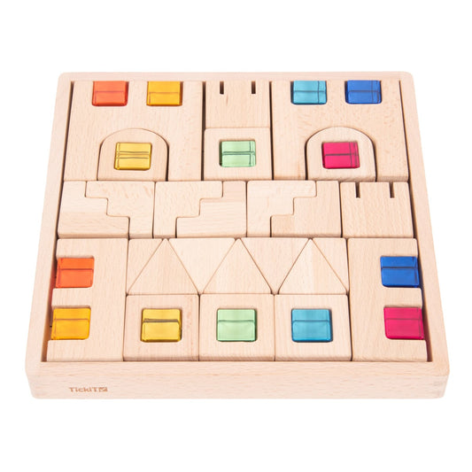 Blocuri de constructie din lemn cu cristale colorate, Tickit