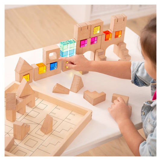 Blocuri de constructie din lemn cu cristale colorate, Tickit