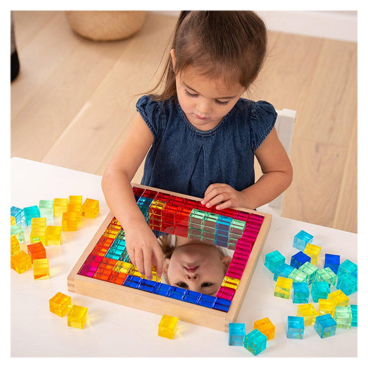 Gem Cube, set 100 cuburi acrilice cu tava din lemn, Tickit