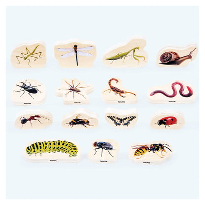Blocuri din lemn cu Insecte, 15 piese, Tickit