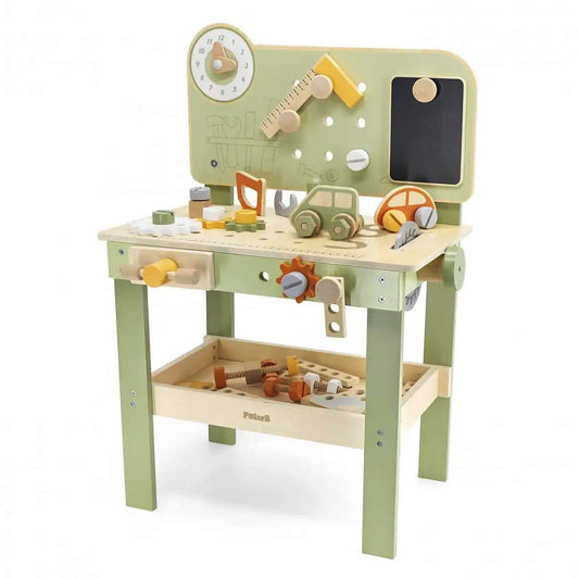 Banc de lucru din lemn cu accesorii, verde pastel, Viga Toys