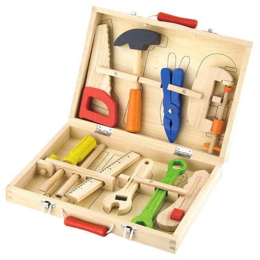 Trusa de scule din lemn, cutie si 10 piese, Viga Toys
