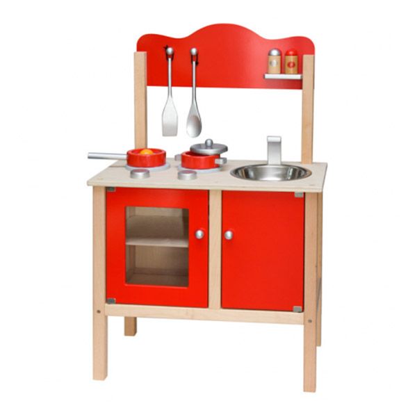 Bucatarie din lemn pentru copii (Rosu), Viga Toys