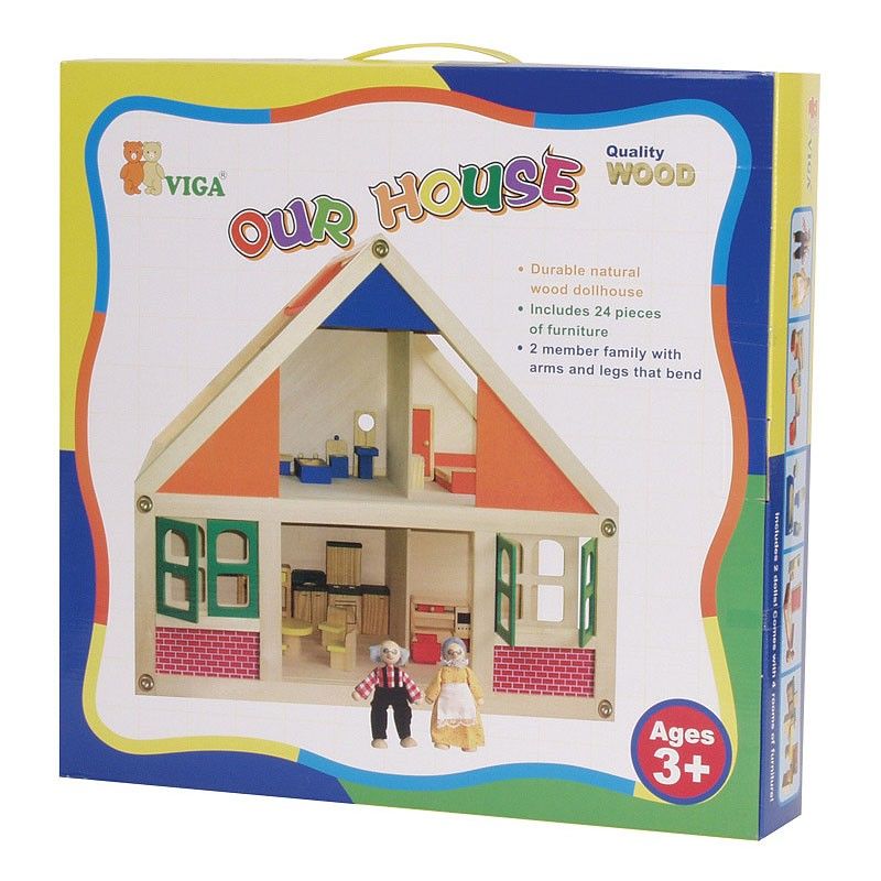 Casuta de papusi din lemn cu mansarda Viga, Viga Toys