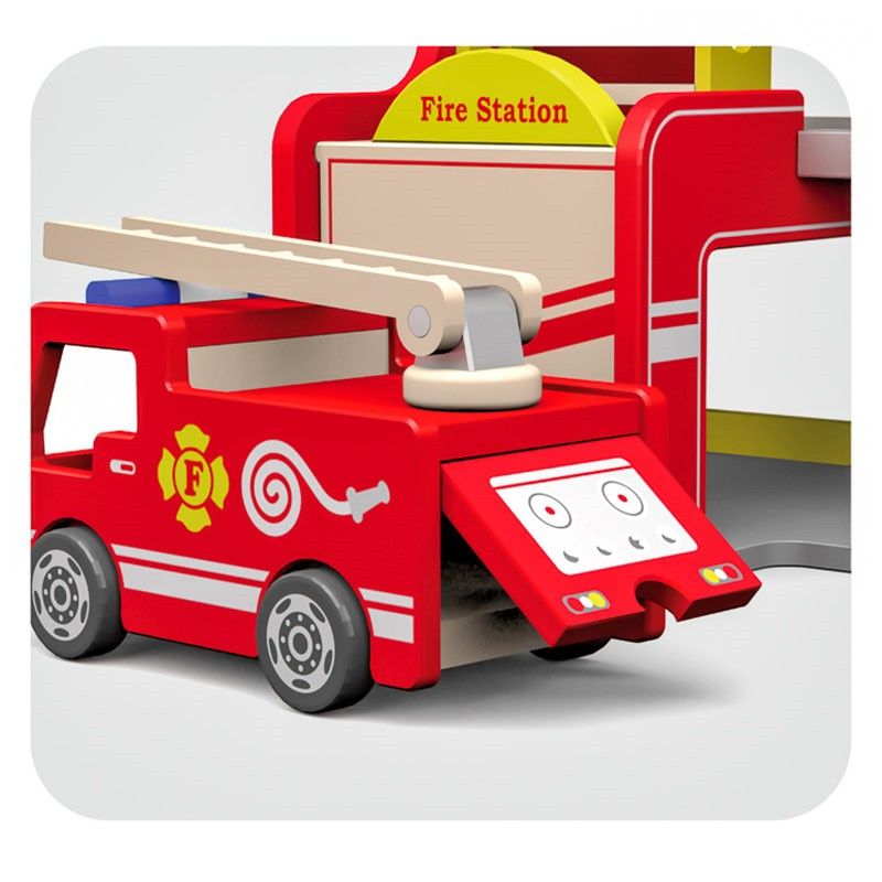 Statie de pompieri din lemn cu elicopter si pompieri, Viga Toys