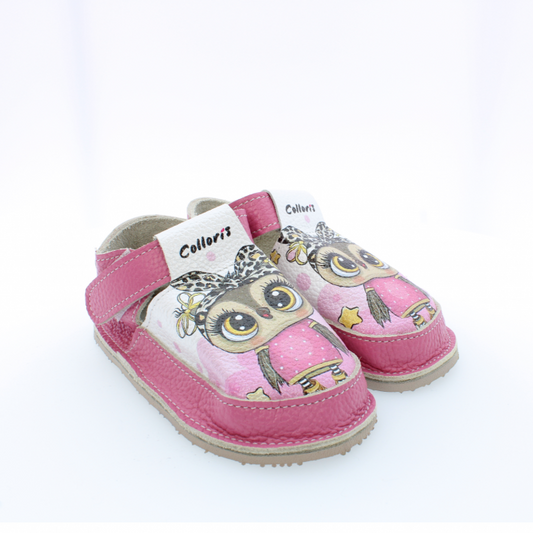 Pantofi / Sandale personalizate din piele naturala cu print digital - Bufnita