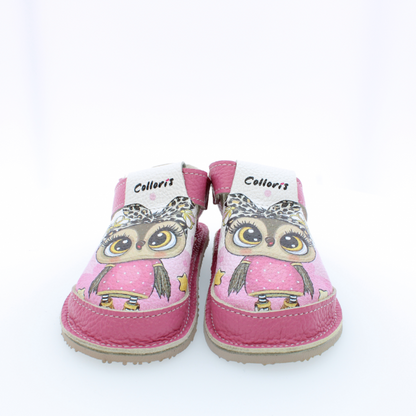 Pantofi / Sandale personalizate din piele naturala cu print digital - Bufnita