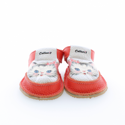 Pantofi / Sandale personalizate din piele naturala cu print digital - Pisicuta cu fundite