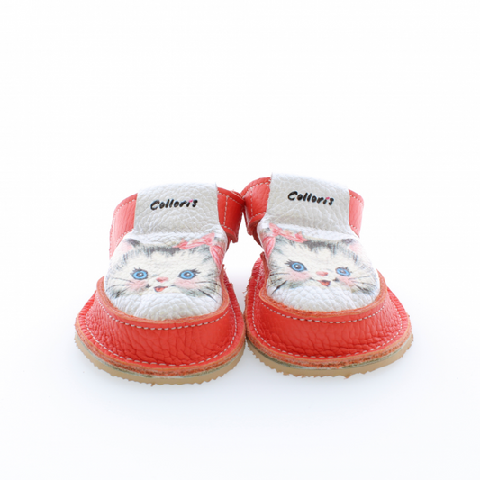 Pantofi / Sandale personalizate din piele naturala cu print digital - Pisicuta cu fundite