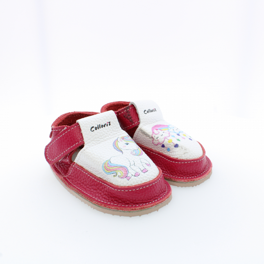 Pantofi / Sandale personalizate din piele naturala cu print digital - Unicorn