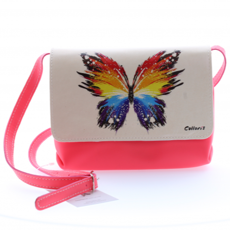 poseta pentru fetite din piele naturala model fluture color