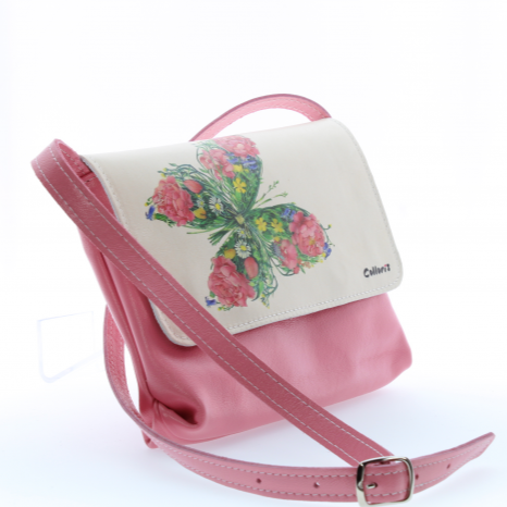 poseta pentru fetite din piele naturala model fluture campie