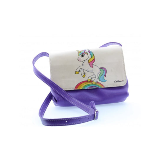 poseta pentru fetite din piele naturala mov unicorn