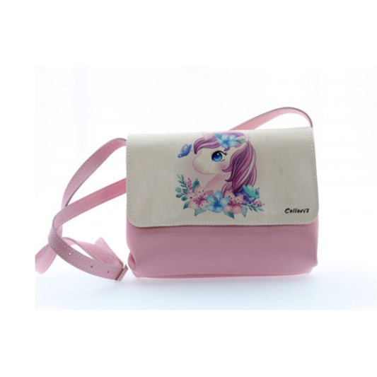 poseta pentru fetite din piele naturala model unicorn si flori
