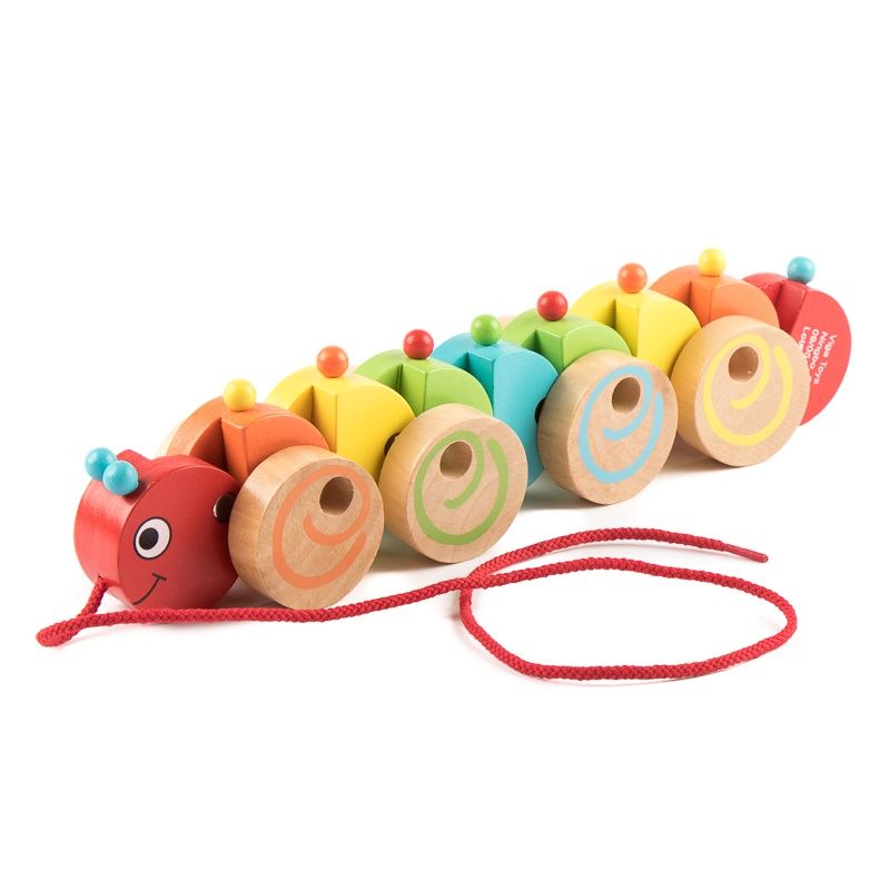 Jucarie de tras din lemn Omida colorata, Viga Toys